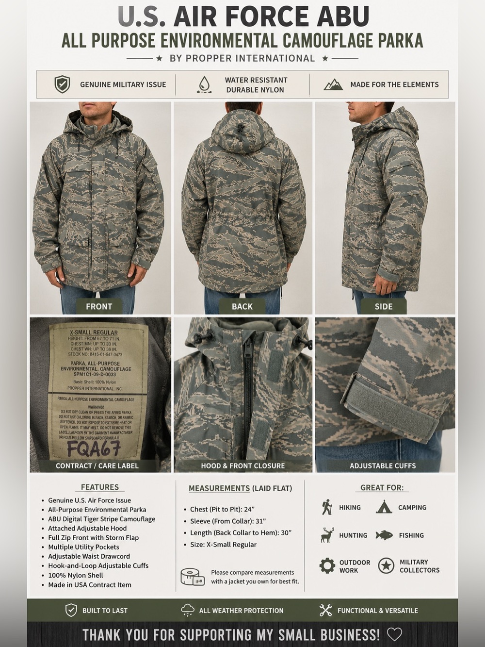U.S. Air Force ABU Gore-Tex All Purpose Environmental Camouflage Parka XS